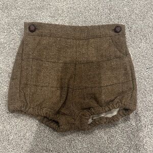 Pepa London Brown Herringbone classic English style Shorts with Button Detail